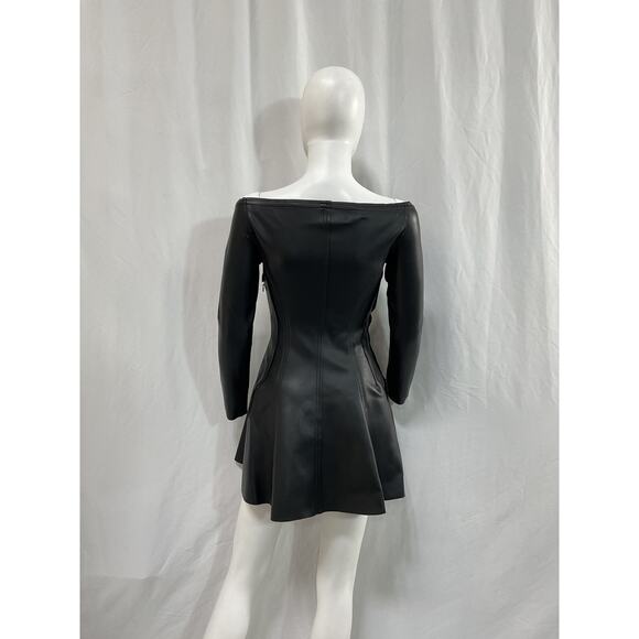 Norma Kamali x Revolve Black Faux Leather Off Shoulder 'Grace' Mini Dress Size M - Picture 3 of 5